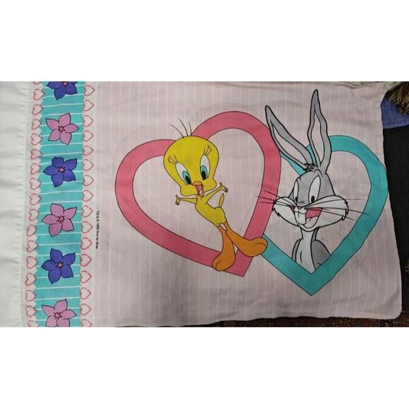 Vintage 1996 BIBB 1 Standard Pillowcase Tweety Sylvester Bugs Bunny Reversable - Picture 3 of 7
